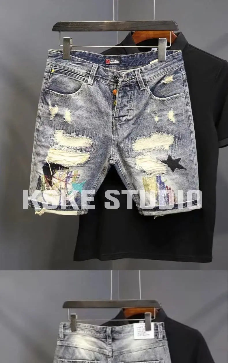 PENDRA Denim Embroidered Distressed Pants