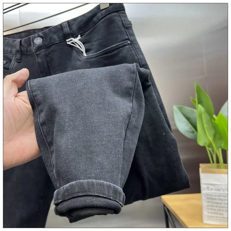 New Arrival Spring Autumn Casual Denim Slim Fit Jeans for Men with Knee Zipper Eye Designer and Vintage Black Jeans Men's Luxury