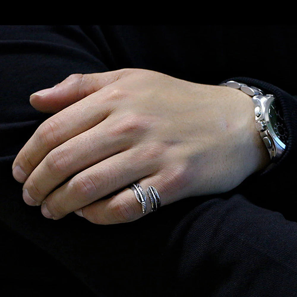 PENDRA Featheropen Stainless Steel Open Feather Ring