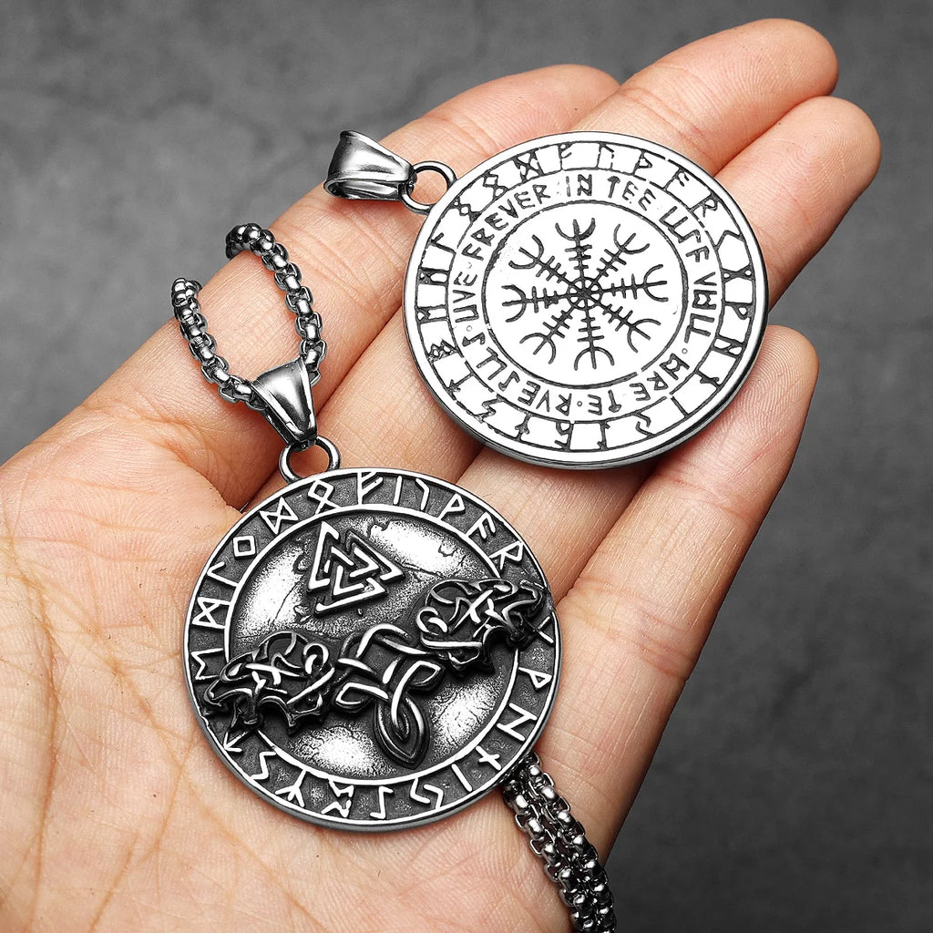 Viking Compass Odin Runes Men Necklaces Stainless Steel Pendant Chain Women Punk Fashion Jewelry New Accessories Gifts Wholesale