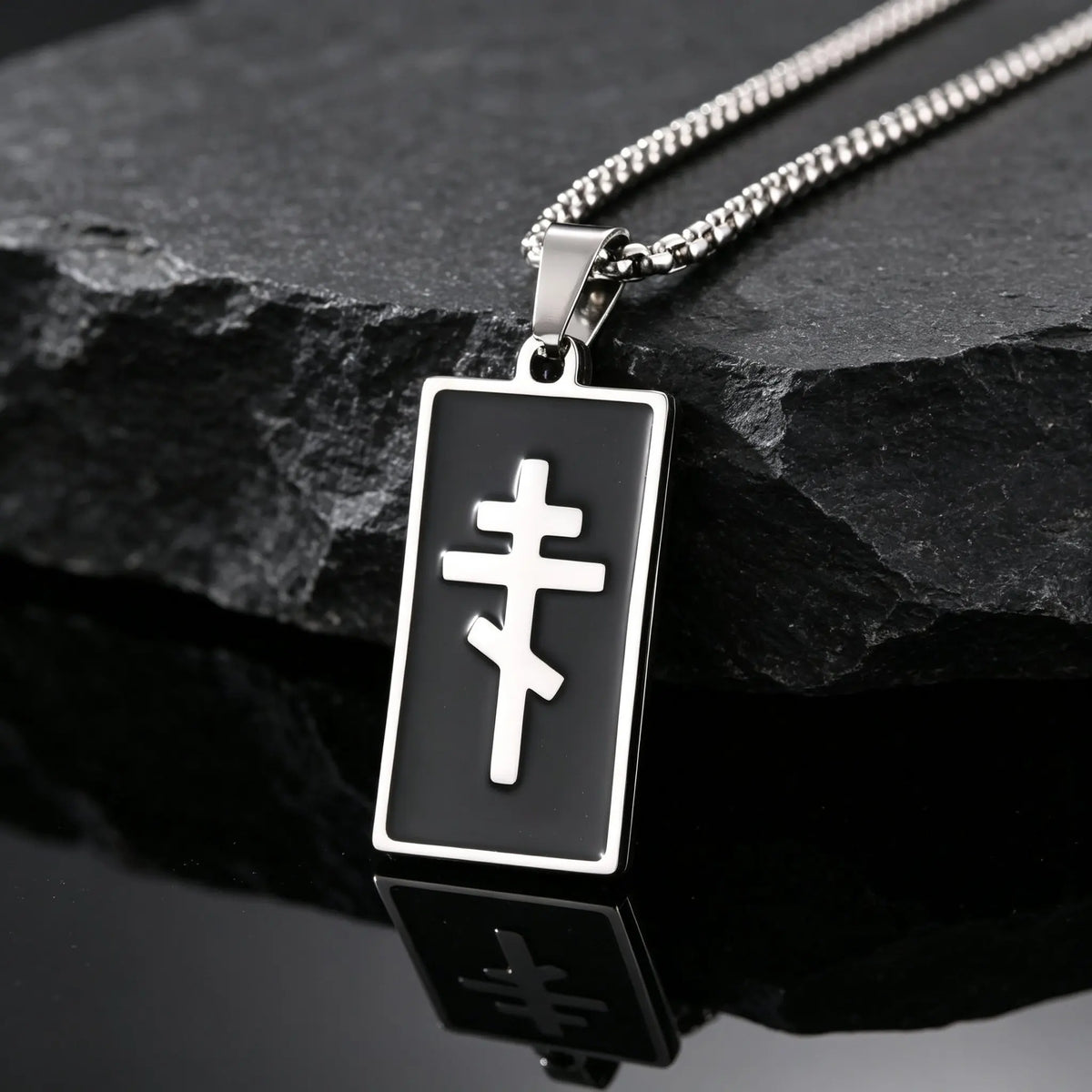 Enamel Orthodox Pendant Necklace for Men,Stainless Steel Square Pendant Necklace,Religious Jewelry Gift