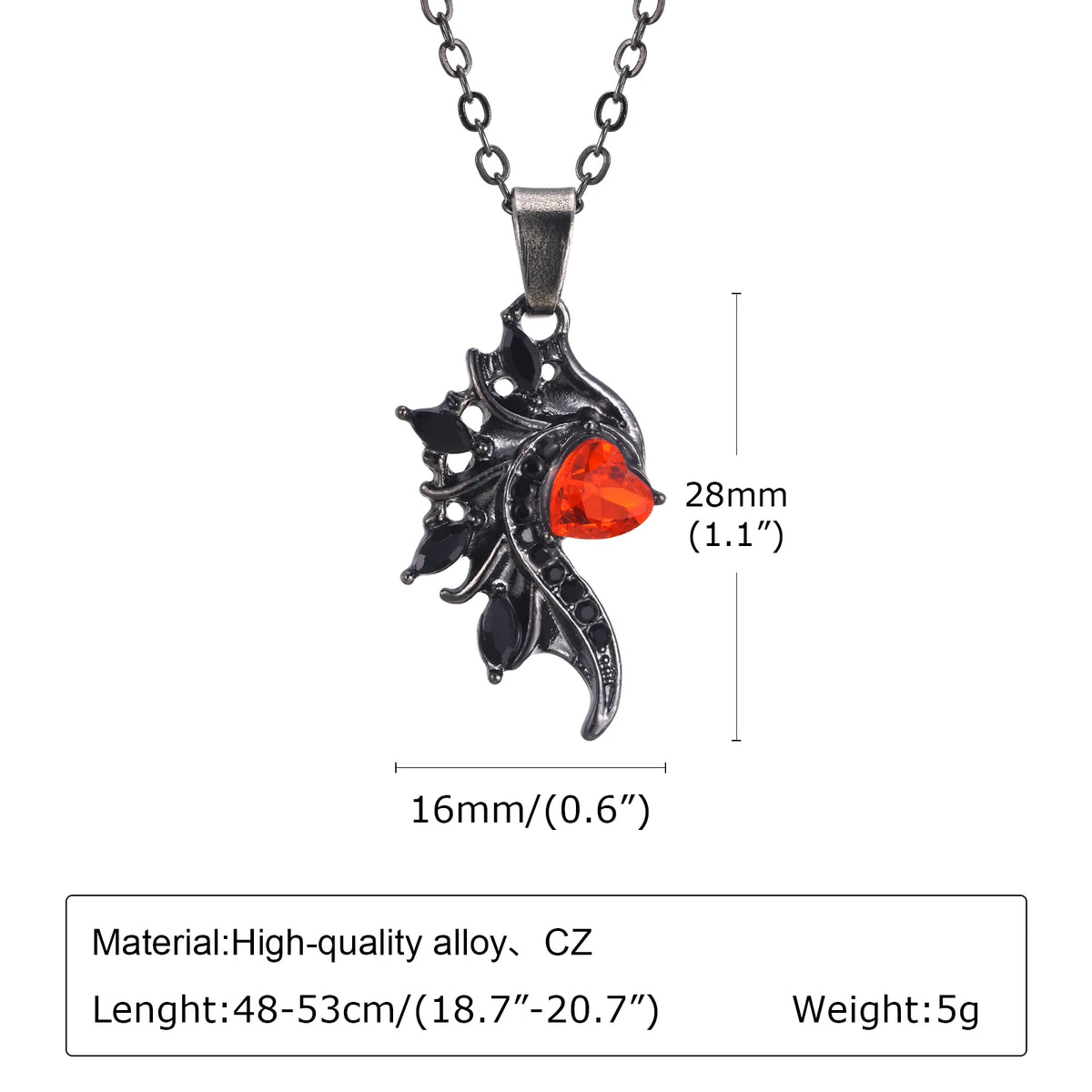 Mprainbow Angel Devil Wings Couple Pendant with Red Heart Stone,Black and White Simple Valentine's Day Gift Necklace Set
