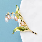 PENDRA Lilyvale Enamel Leaf and Pearl Lily Brooch