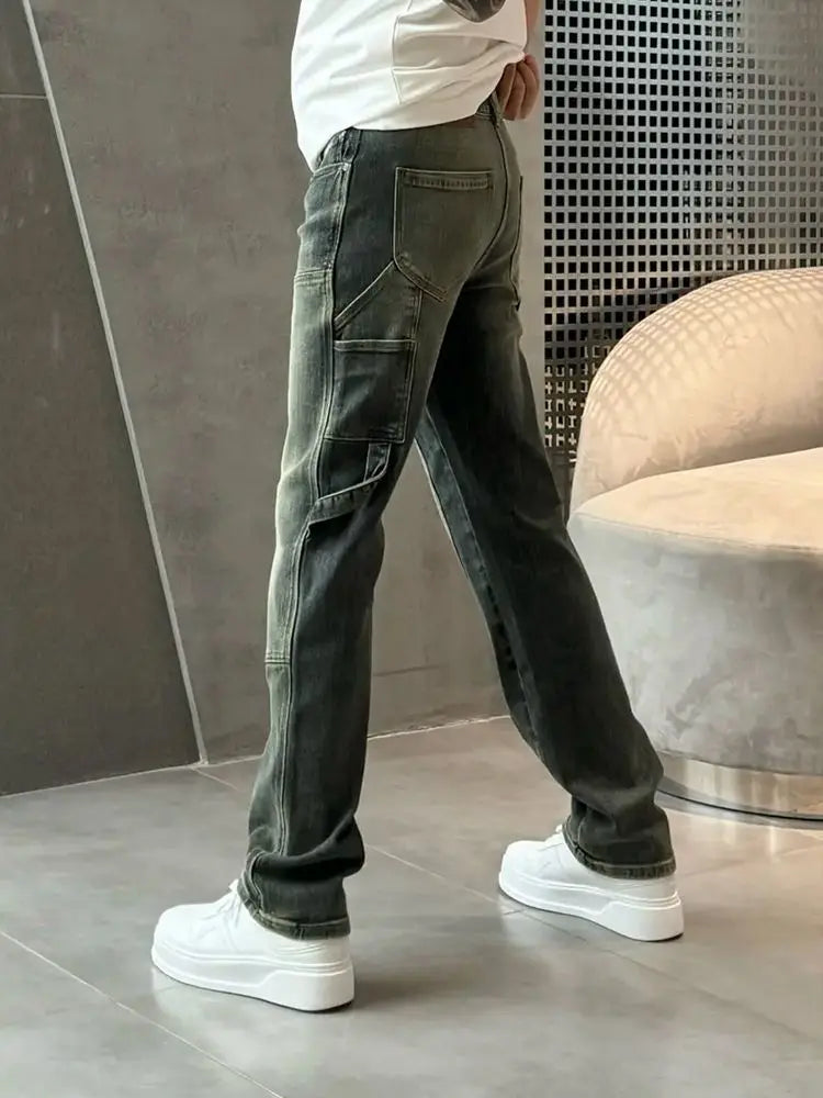 Spring Summer New Vintage Casual Slimming Straight-Leg Pants Washed Loose Micro-Cone Workwear Jeans for Men Man Clothes