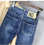 Korean Luxury Clothing Jeans Men's Autumn New High-end Brand Slim-fitting Small Feet Blue Washed Retro Ruffian Handsome Trousers