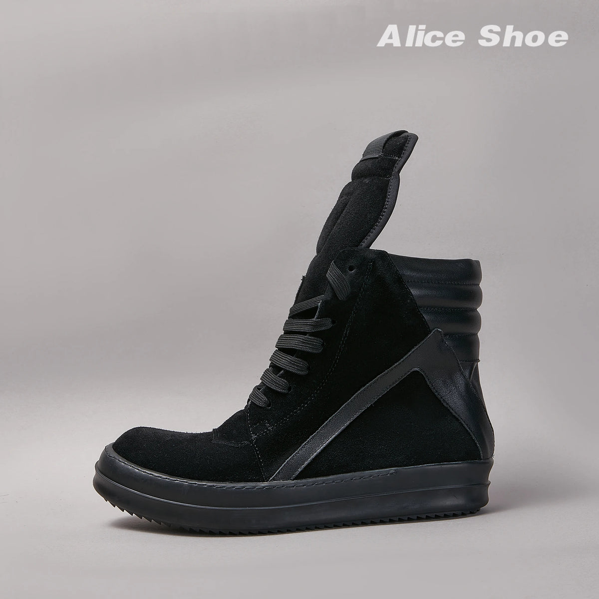 PENDRA Dark Suede Black Suede High-Top Flat Zip Ankle Boots