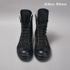 PENDRA Obsidian Lace Black Leather High-Top Zip Lace-Up Ankle Boots