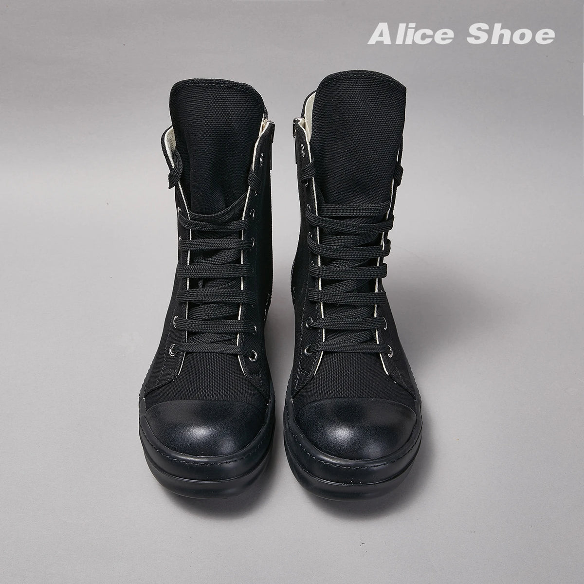 PENDRA Obsidian Lace Black Leather High-Top Zip Lace-Up Ankle Boots
