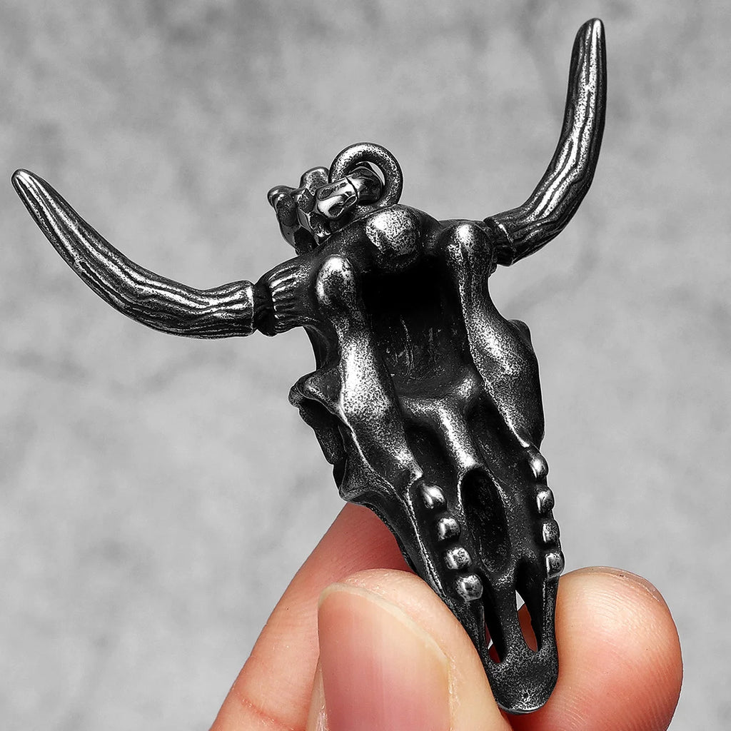PENDRA OX Skull Western Steel Necklace