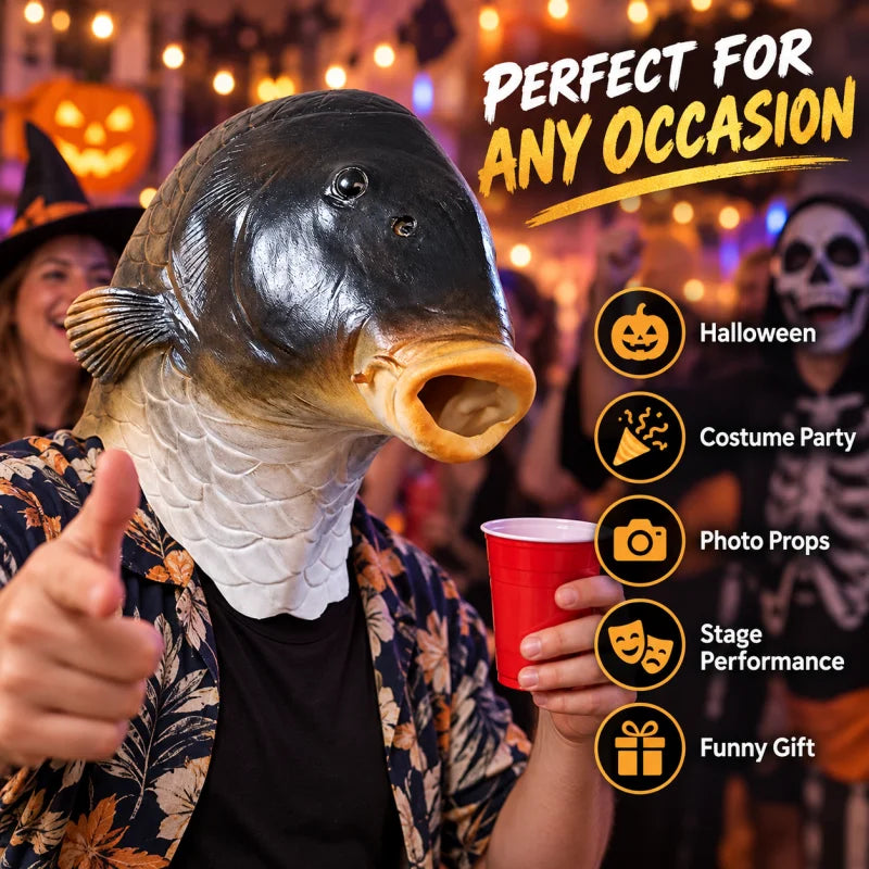 Funny Fish Latex Mask Halloween Costume Realistic Carp Head Mask for Party Cosplay Masquerade