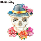 PENDRA Retro Wear Flowers Hat Skull Brooch