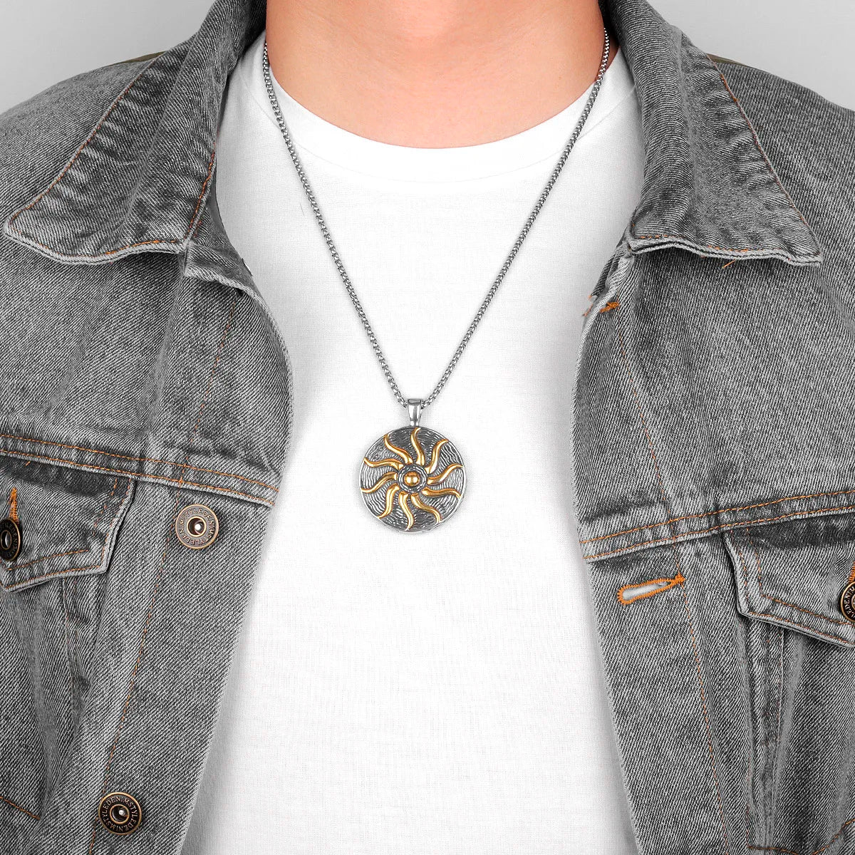 PENDRA Apollo Talisman Sun Steel Necklace
