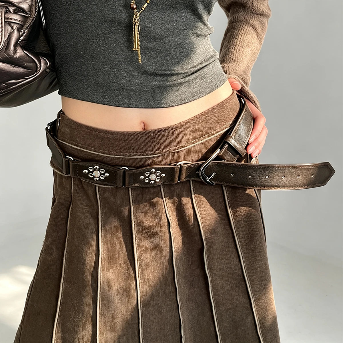 PENDRA Jadeellea Leather Rivet Studded Designer Corset Belt