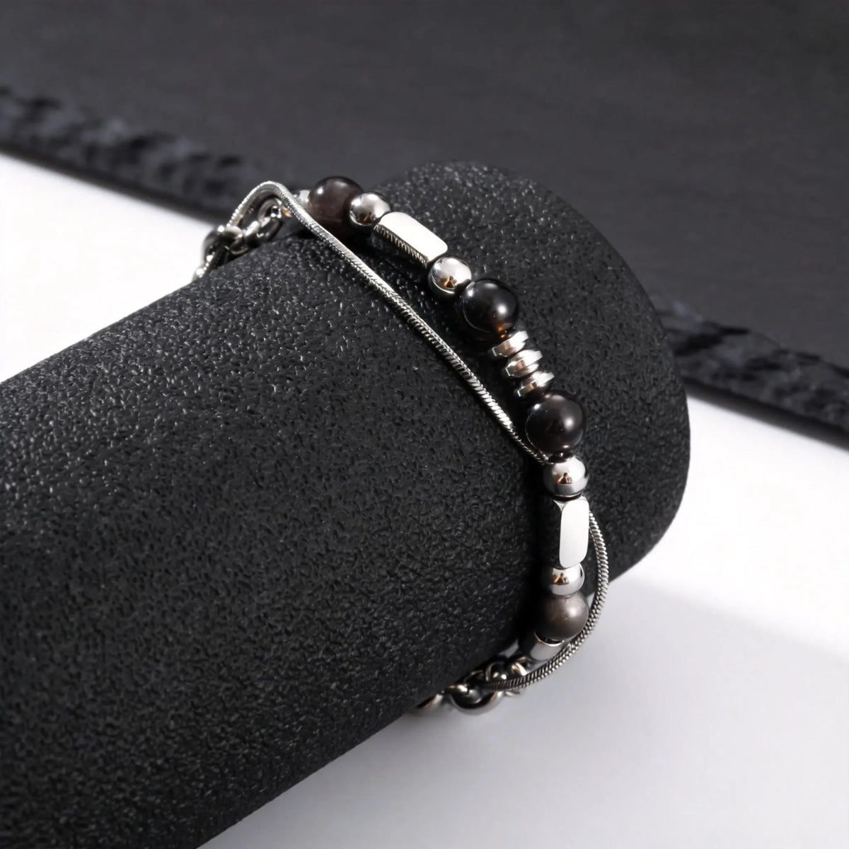 Hip Hop Natural Stone Beaded Bracelet for Men,Stainless Steel Adjustable Chain Wristband,New Stacked Jewelry Gift