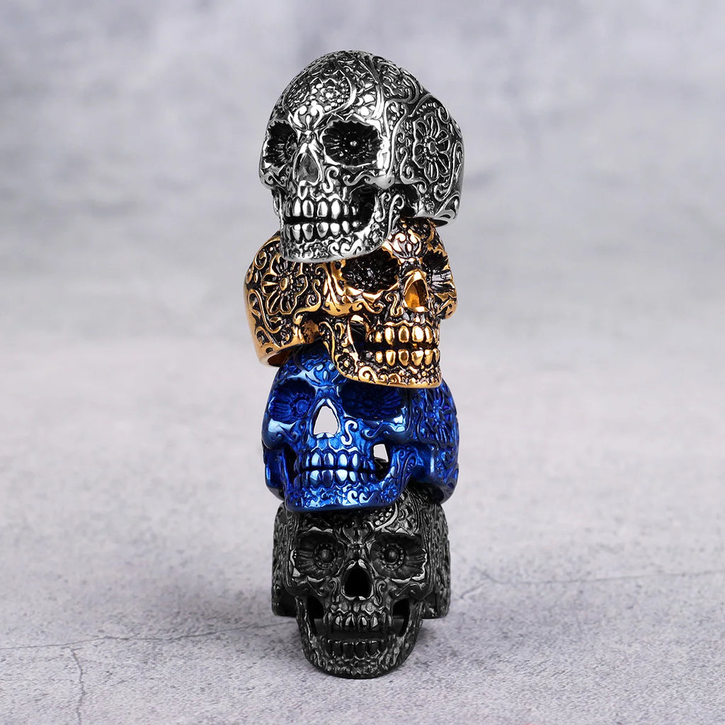 PENDRA Skull Bones Carving Steel Ring