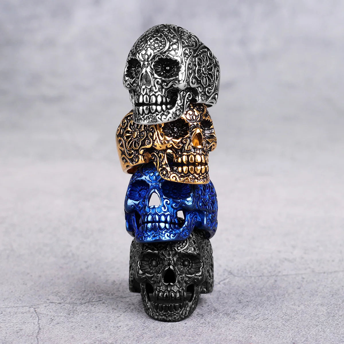 PENDRA Skull Bones Carving Steel Ring