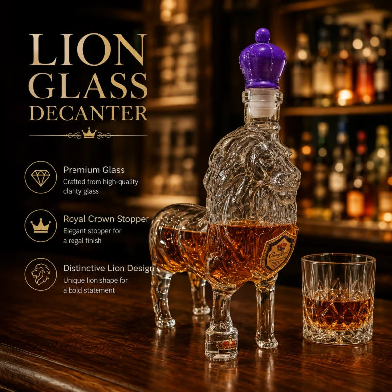 Vintage Style Lion Glass Liquor Decanter Purple Crown Stopper Decorative Whiskey Bottle Home Bar Accessories Gift