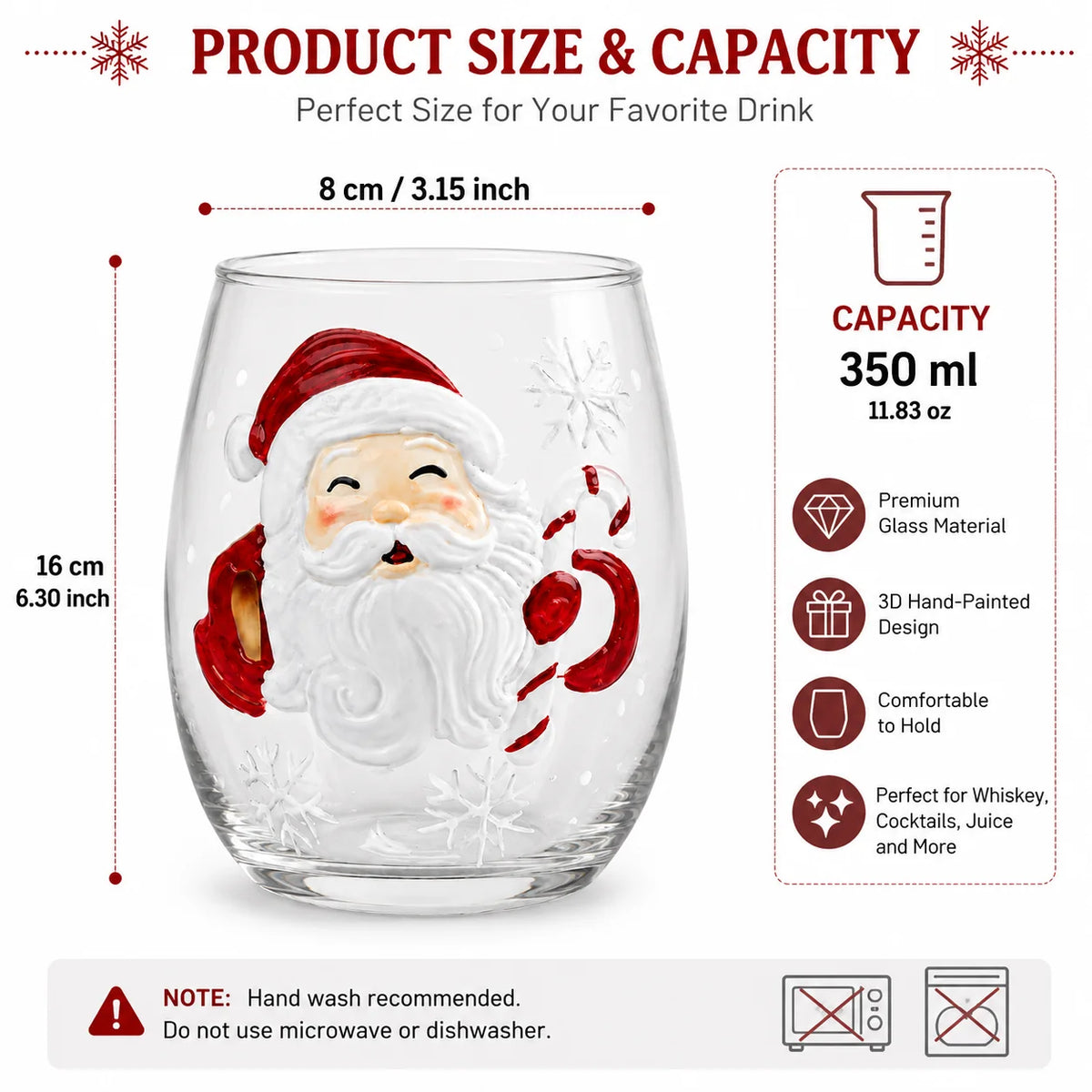 Hand Painted Christmas Whiskey Glass Santa Reindeer Snowman Tree Decorative Drinking Cup Holiday Party Barware