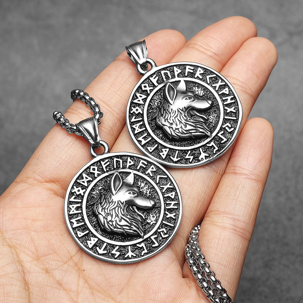 PENDRA Rune Wolf Steel Necklace