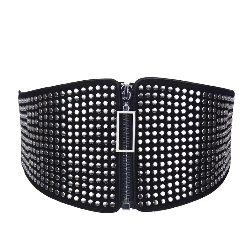 Plus Size Wide Punk Rivet Black Corset Belt Female Western Y2k Dress Designer Belts for Women High Quality Girdle Waistband