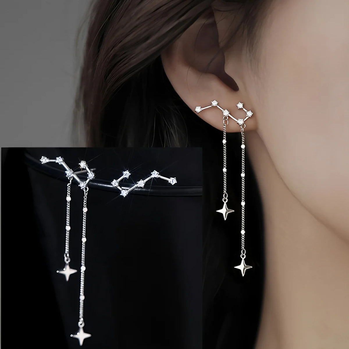 VENTFILLE Silver Drop Earrings for Women Long Tassel Box Chain Earrings Sweet Jewelry Dropshipping