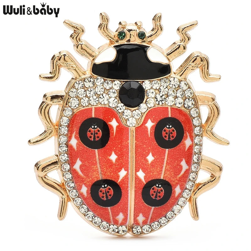 PENDRA Lovely Rhinestone Ladybug Brooch