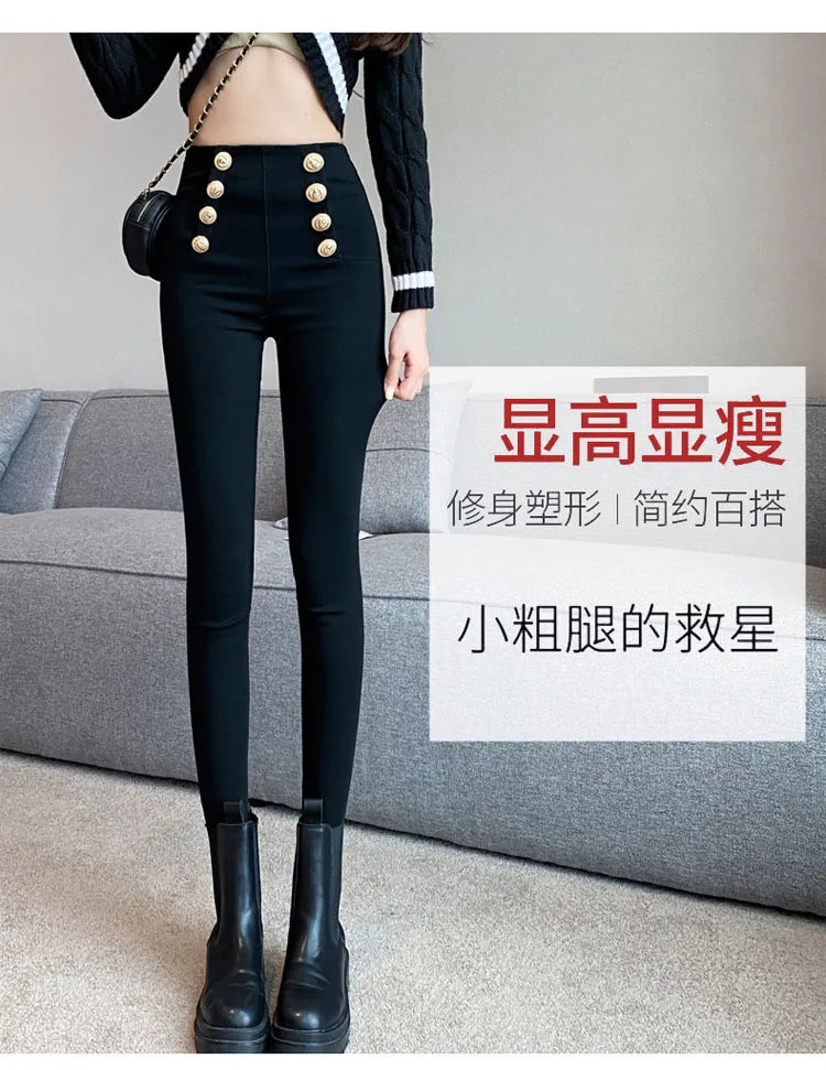 Fashion Women's Trousers 2023 Autumn New High-elastic Double-breasted Tight-fitting High-waisted Slimming Pants Women's Pants