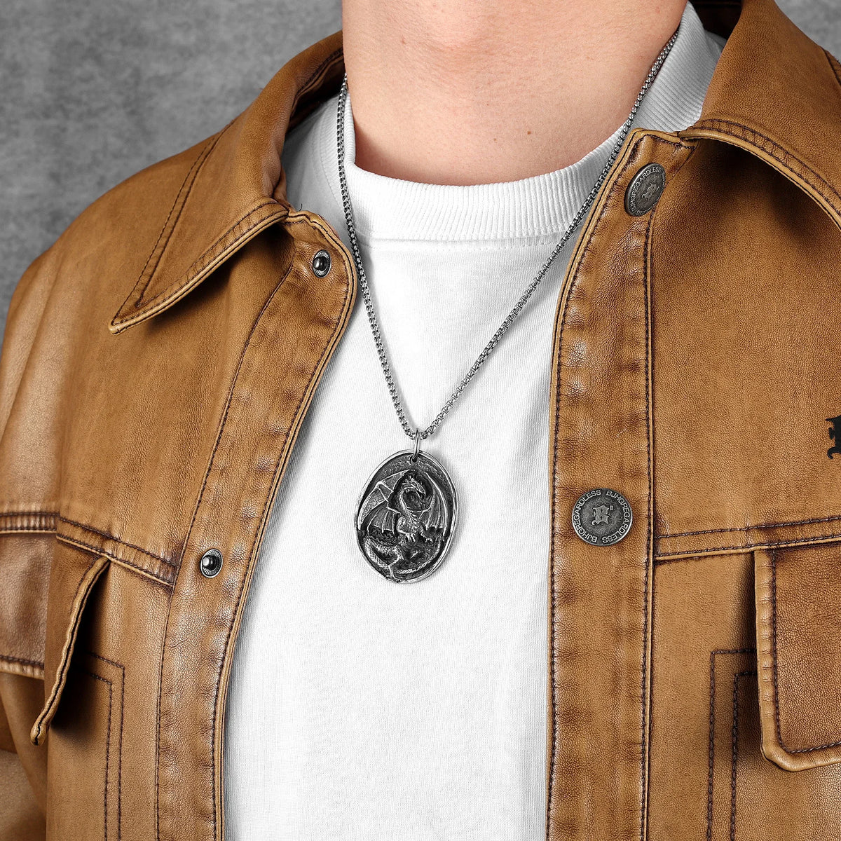 PENDRA Dragon Shield Steel Necklace