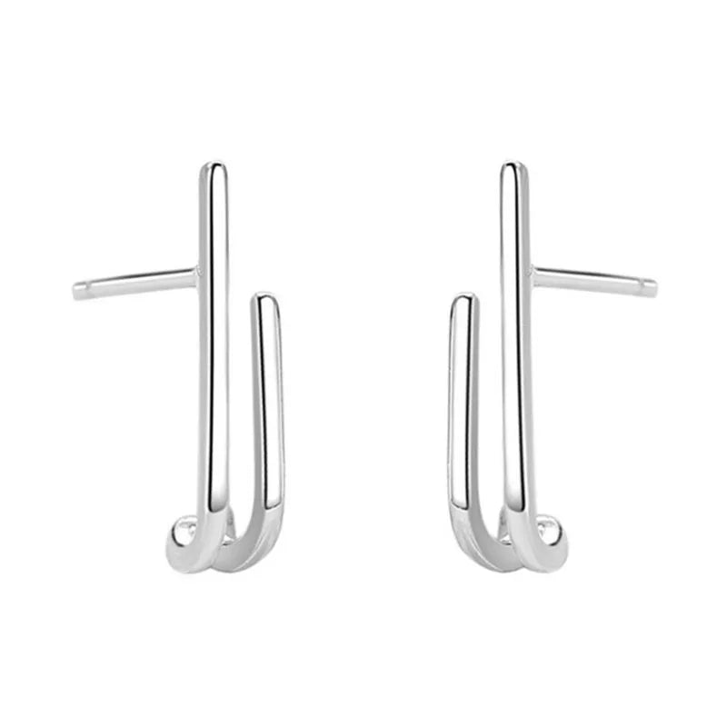 VENTFILLE Silver New Double-layer Line Stud Earrings Female Fashion Temperament All-match Handmade Jewelry