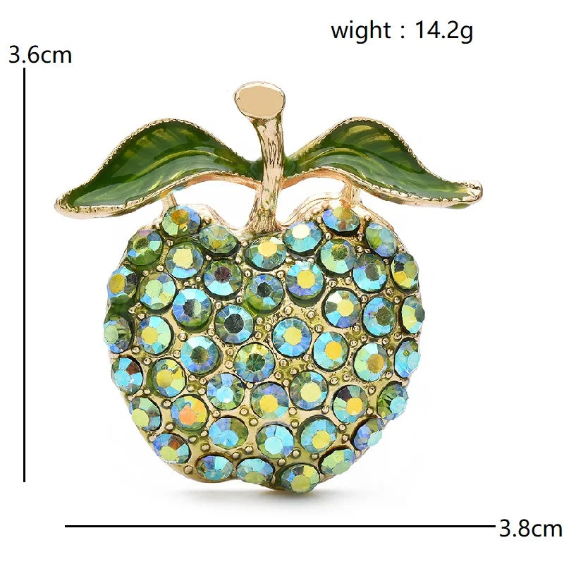 PENDRA Appella Green Rhinestone Apple Brooch