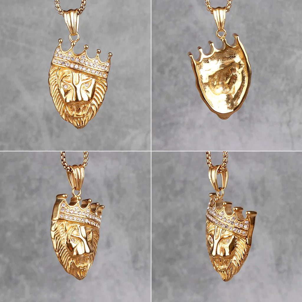 Luxury Lion King Animal Mens Long Necklaces Pendants Chain HipHop for Boy Male Stainless Steel Jewelry Creativity Gift Wholesale