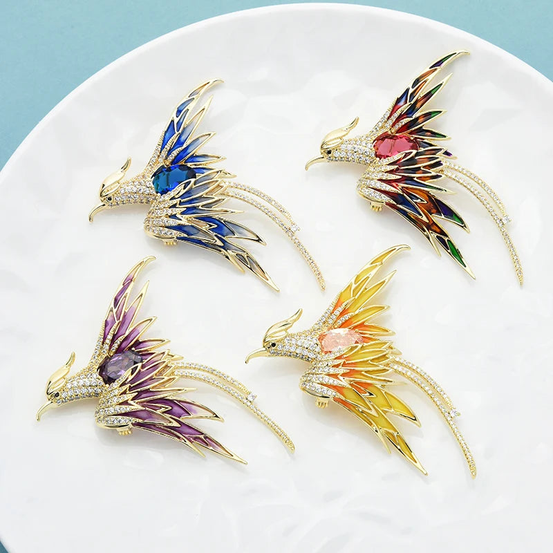 PENDRA Celestial Phoenix Crystal Enamel Brooch