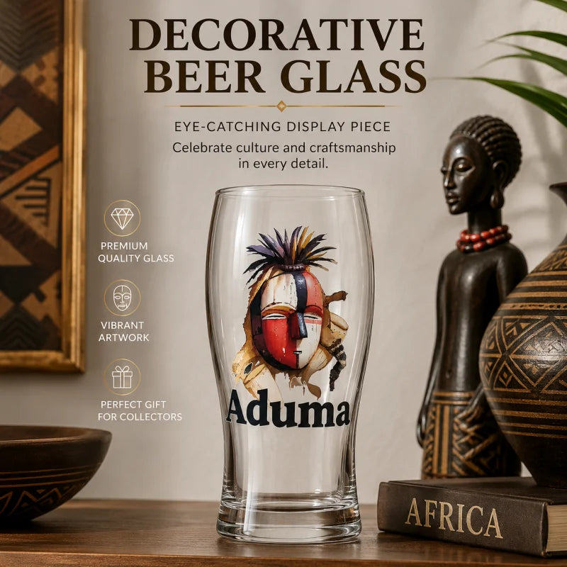 Aduma African Mask Pattern Pint Beer Glass Clear Thick Glass Cup Home Bar Pub Drinking Decor Cup