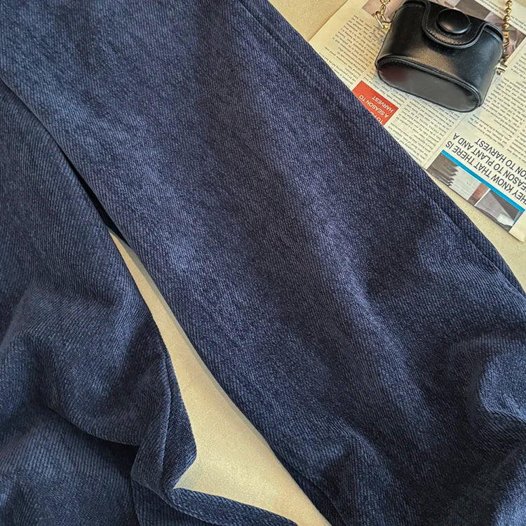 Deep blue wide leg casual pants women's autumn and winter 2025 new loose thick fashion versatile striped straight leg pants