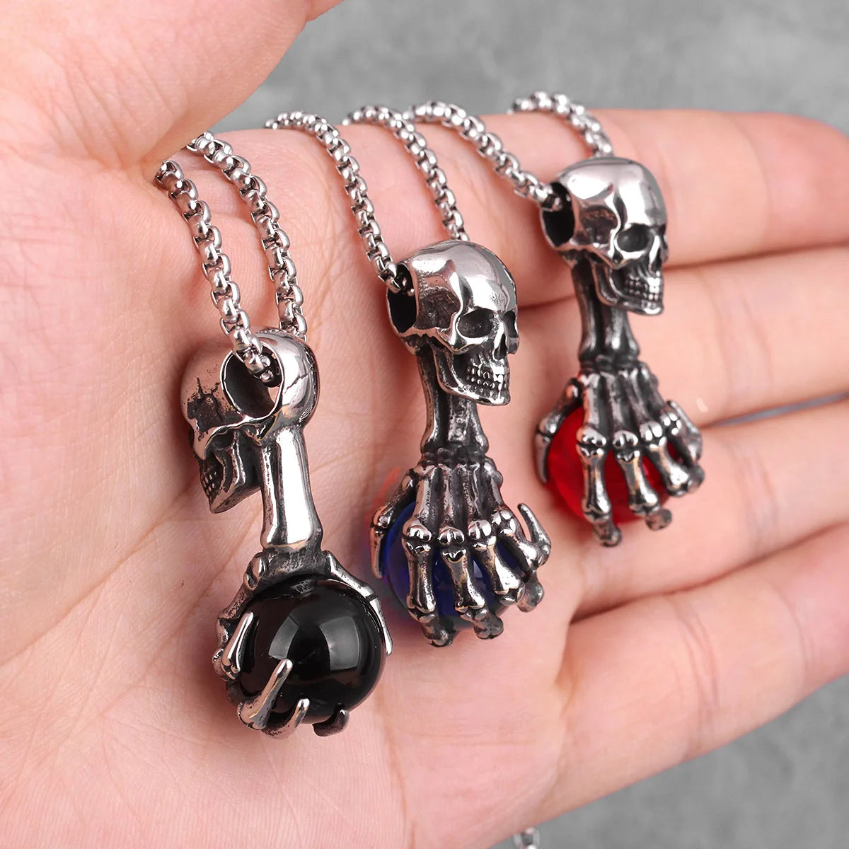 PENDRA Skull Claw Beads Steel Necklace