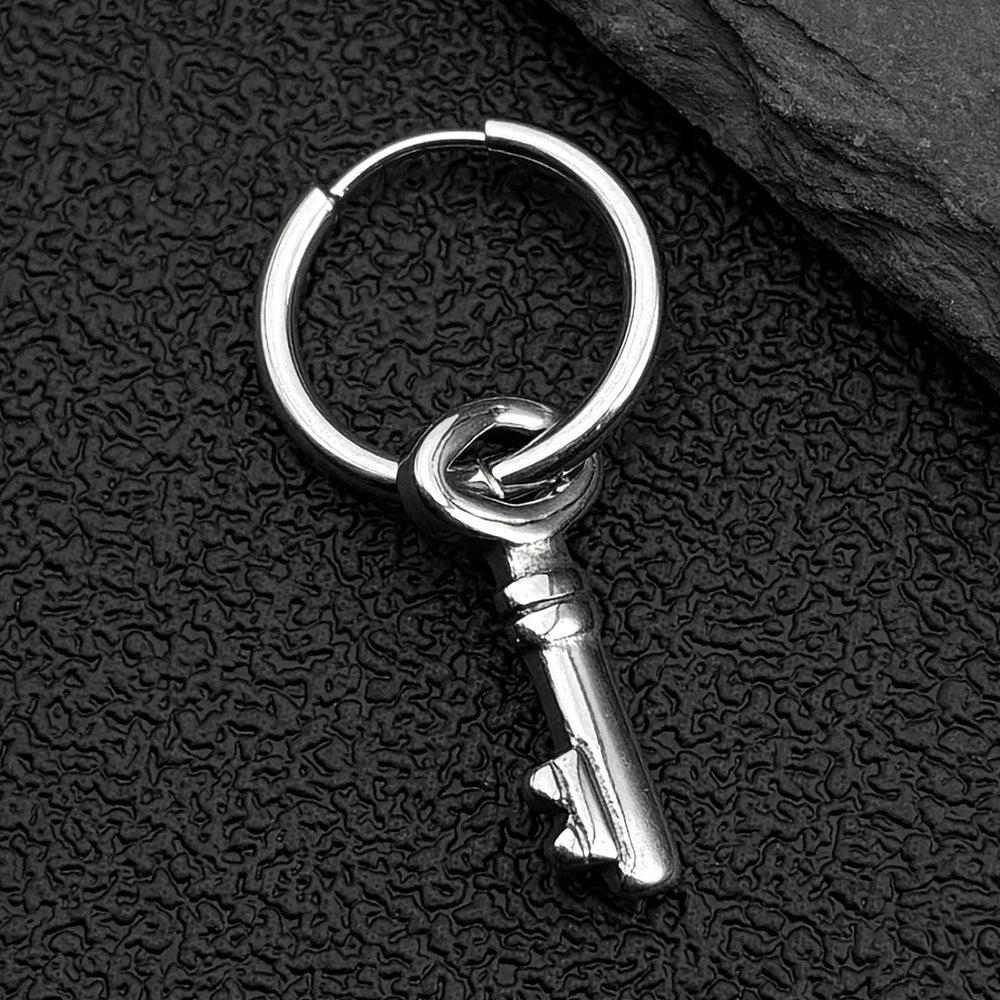 Key Star Hiphop Earrings For Women Men Stainless Steel Silver Color Fashion Punk Rock Ear Rings Rapper Jewelry Accessory