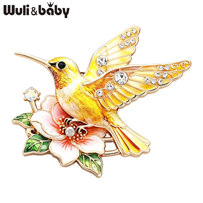 PENDRA Aviella Hummingbird Flower Brooch