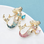 PENDRA Beautiful Mermaid Holding a Rhineston Conch Brooch