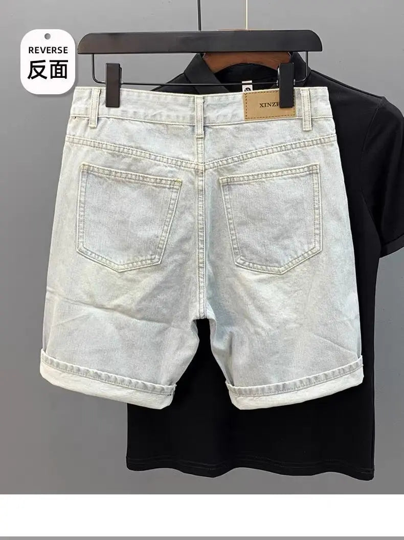 Light Blue Denim Shorts CowBoys Simple Solid Brand Summer New Slim-fit Non-elastic Washed Casual Half Pants Bermuda Shorts