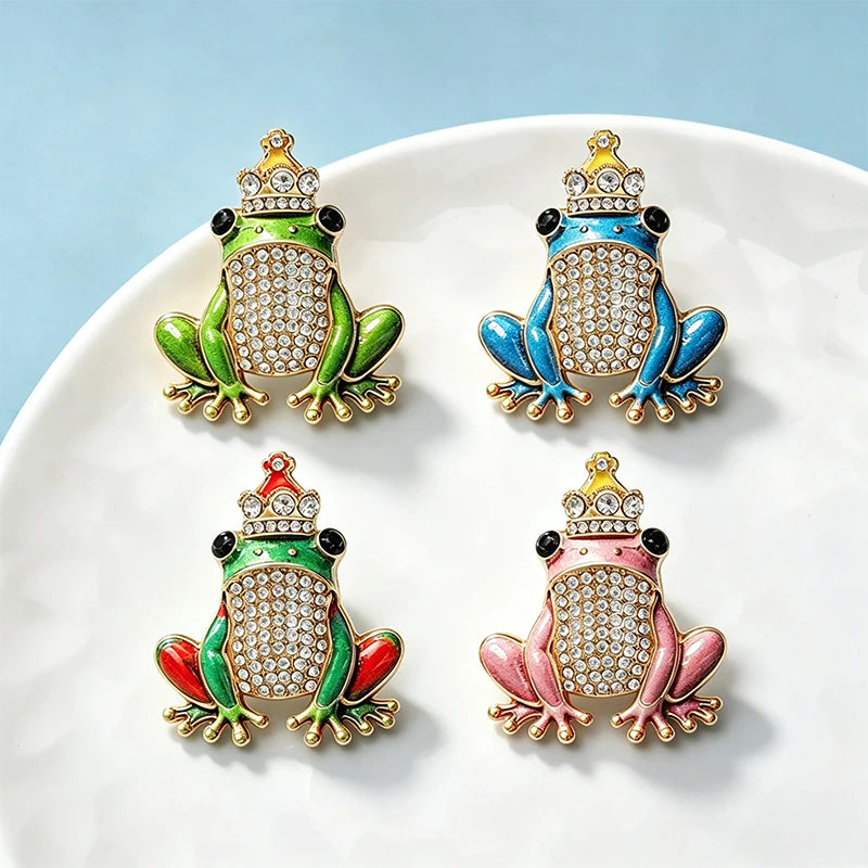 PENDRA Crowned Frog Rhinestone Brooch