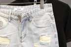 High Quality New Summer Korean Luxury Clothing Design Men's Casual Denim Shorts Distressed Cat Whisker Streetwear Short Pants