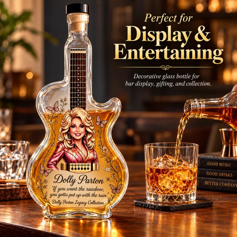 Dolly Parton Guitar Glass Liquor Decanter Whiskey Bottle Home Bar Decor Fan Collectible Gift