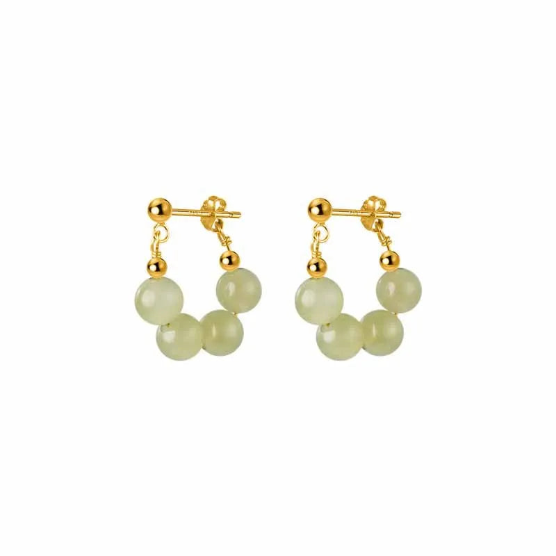 VENTFILLE Hetian Jade Earrings for Women Girl Gift 4 Beads Gold Color 925 Stamped Elegant Lady Jewelry Dropship Wholesale