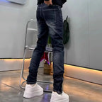 High-end 2026 Dark Blue Foot Zipper Jeans Men's Slim-fitting Small Straight Trendy Fashion Elastic Cargo Casual Trousers Male