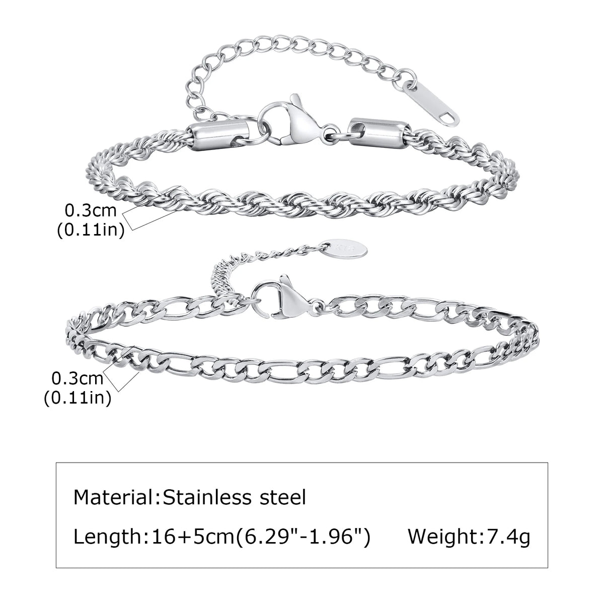 1/2/3pcs Chain Bracelet for Men Women,Stainless Steel Twisted Rope Cuban Chain Wristband,Hip Hop Minimalist Jewelry Gift