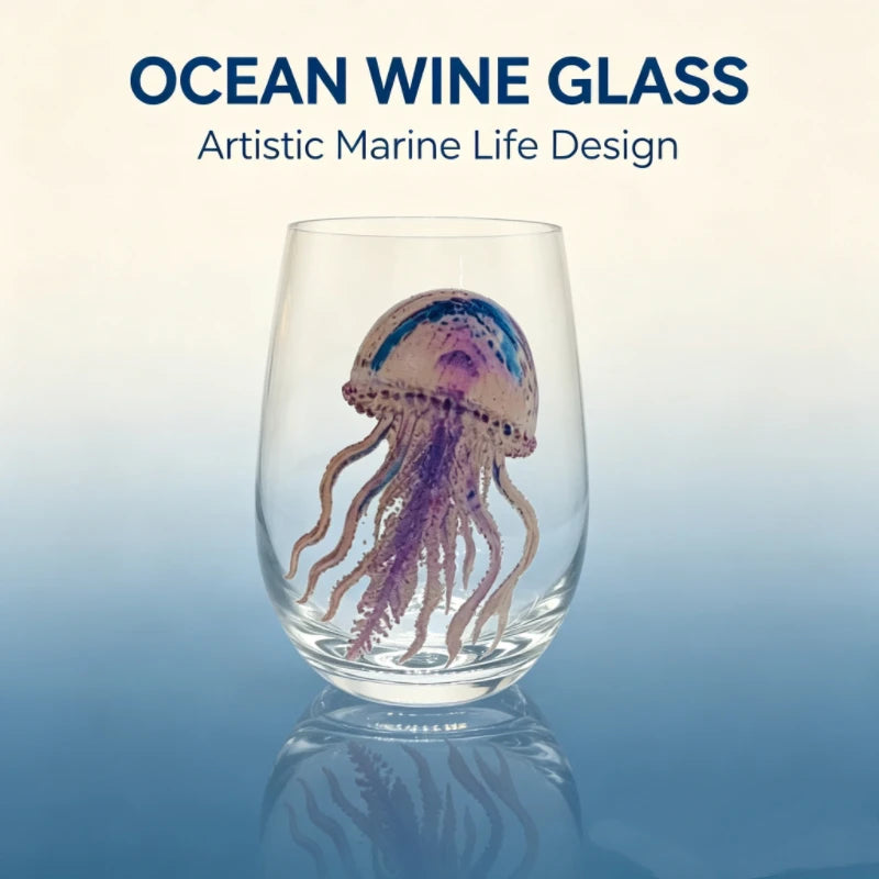 High definition sticker marine life red wine glass, lead-free transparent glass, beer cocktail home decoration water cup