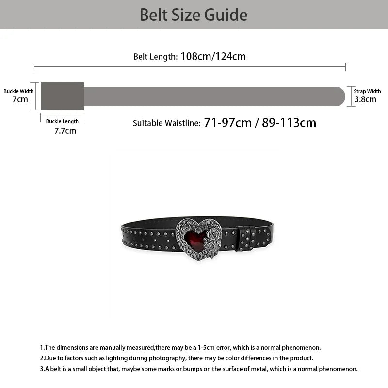 Rose oil dripping heart-shaped belt Rivet decoration Punk Plus Size Jeans Belt For men and women Gothic street Wide Waistband