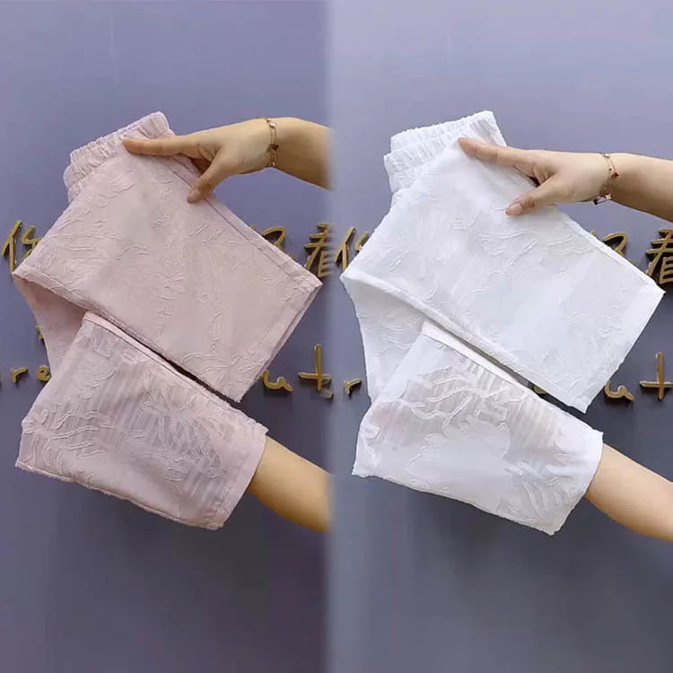 Lace hollowed out cropped pants women summer 2024 thin slim small foot Harlan pants loose and high waist versatile casual pants