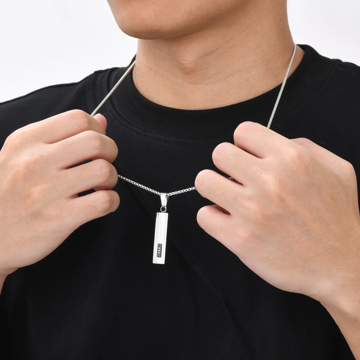 Geometric Vertical Bar Pendant Necklaces for Men Boys,Stainless Steel Necklace with 60CM Box Chain,Stylish Hiphop Jewelry Gifts