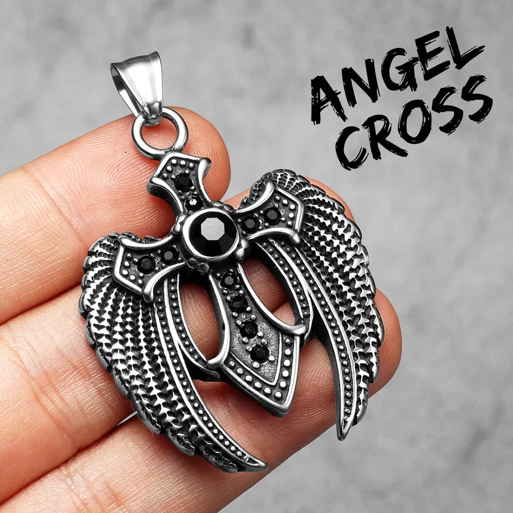 PENDRA Angel Wing Cross Steel Necklace